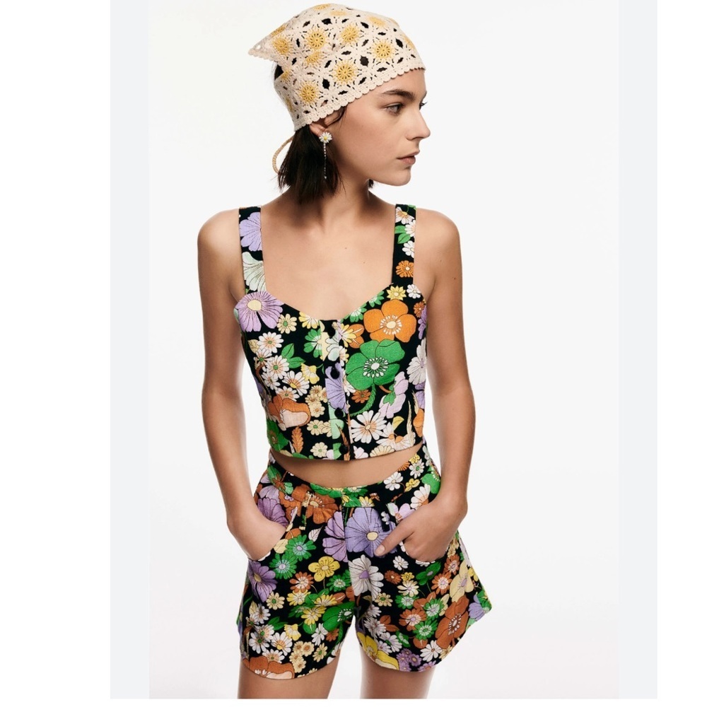 Maje Flower Power Crop Sleeveless Top.